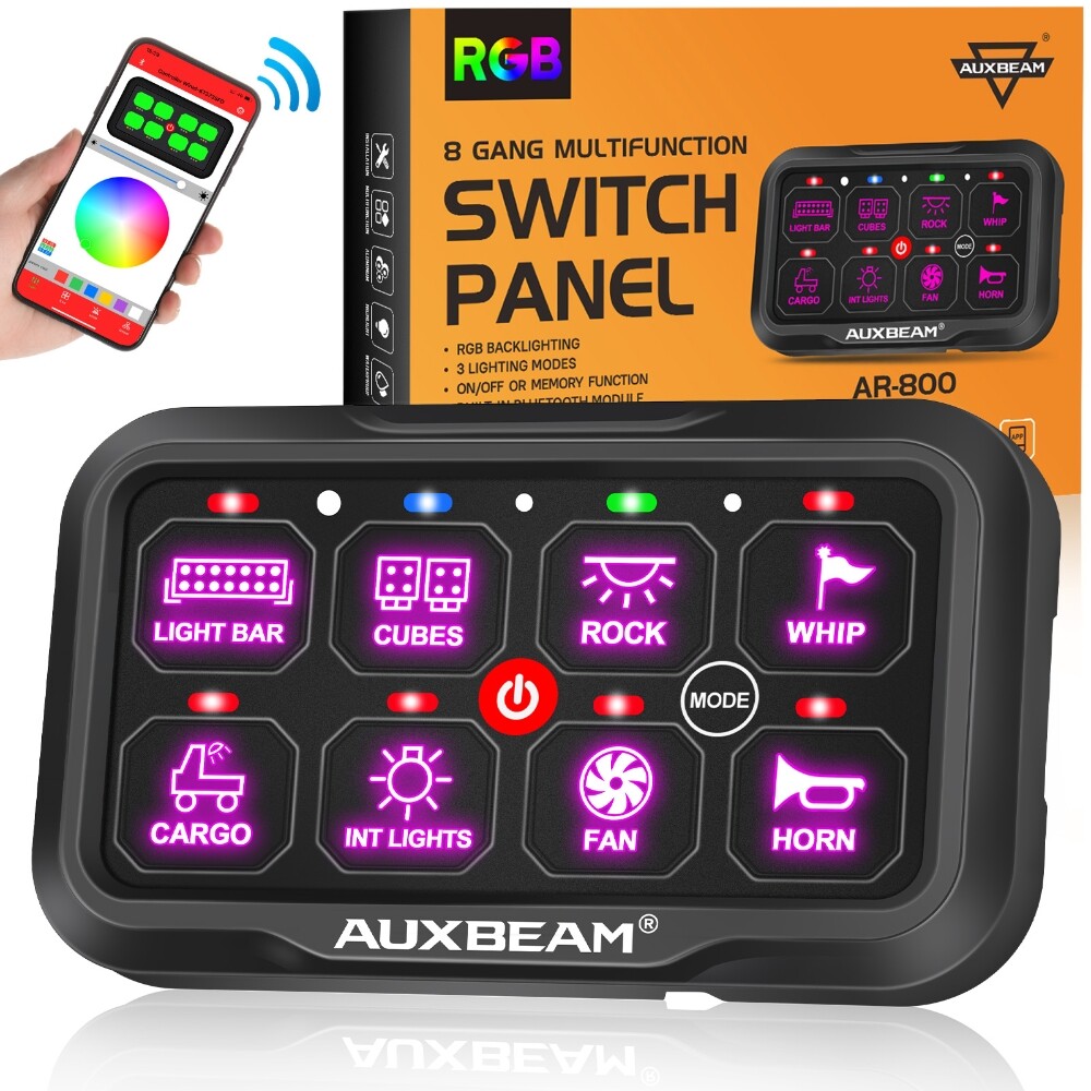 AUXBEAM AR-800 RGB 8 Gang Switch Panel LED Light Bar Remote Control Marine Boat
