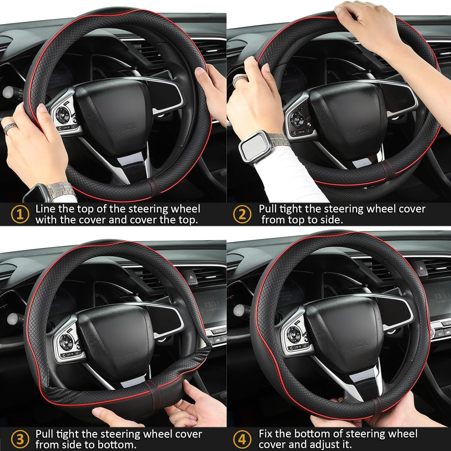 Customized Car Steering Wheel Cover Leather For Jaguar F-TYPE 14½- 16 inch Round