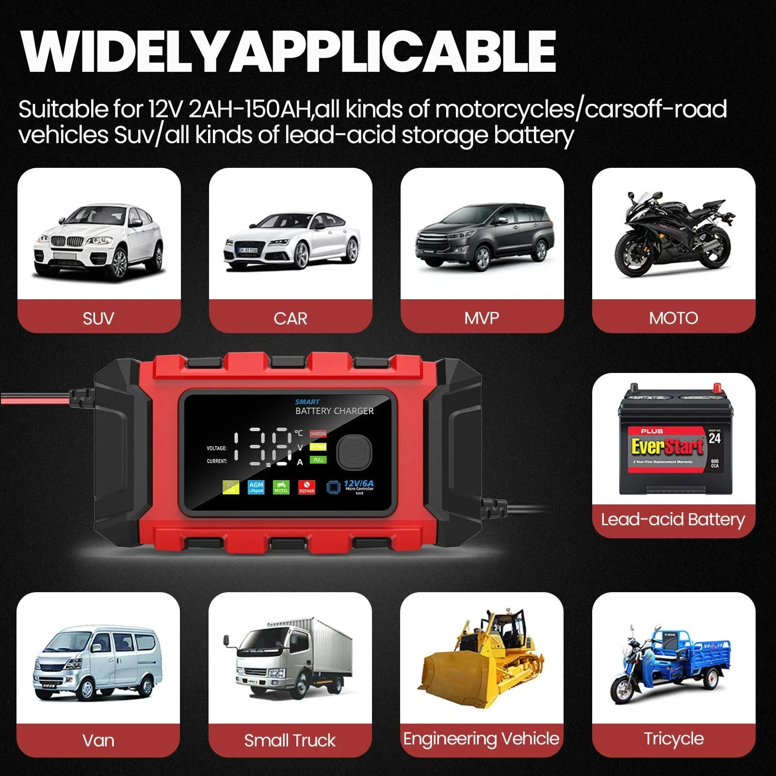 Car Battery Charger Heavy Duty 12V Smart Automatic Intelligent Pulse Repair
