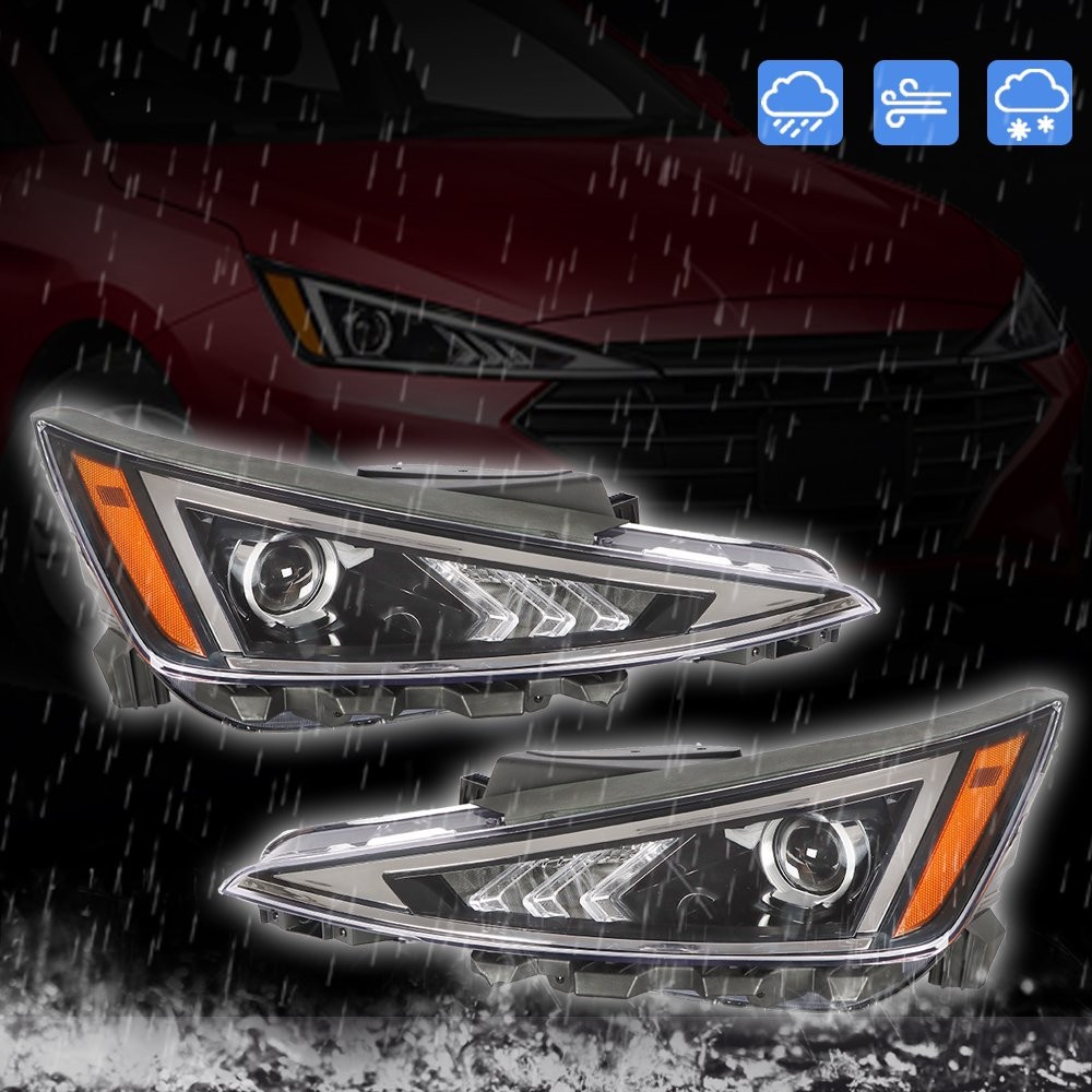 Driver&Passenger Headlight For Hyundai Elantra 2019 2020 Black Housing Halogen
