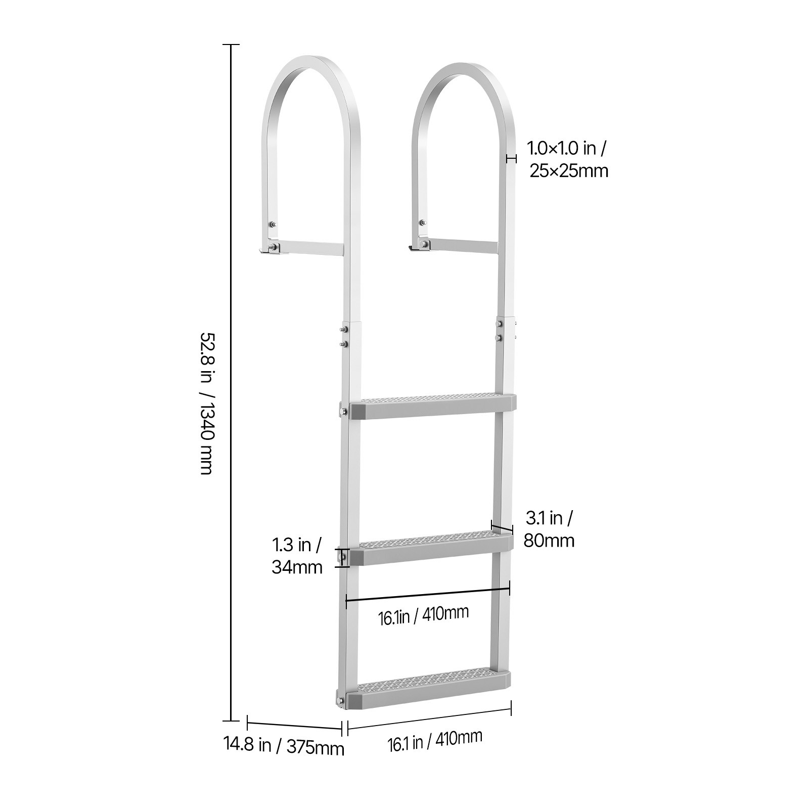 Uimoso Removable 3-Step Aluminum Dock Ladder with Durable PP Steps