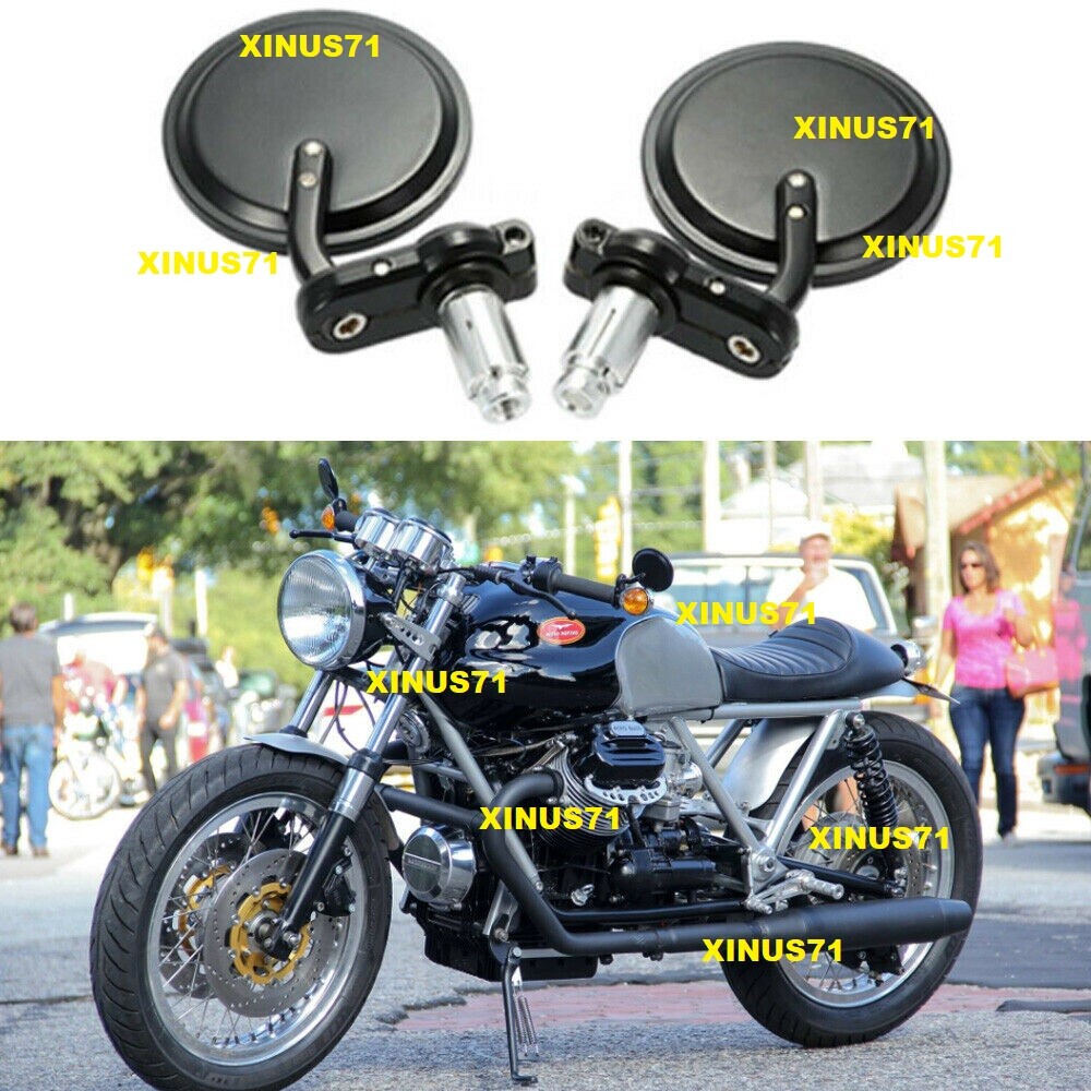 Black CNC Round Rearview Mirrors Set Custom 7/8″ Handle Bar End Motorcycle USA