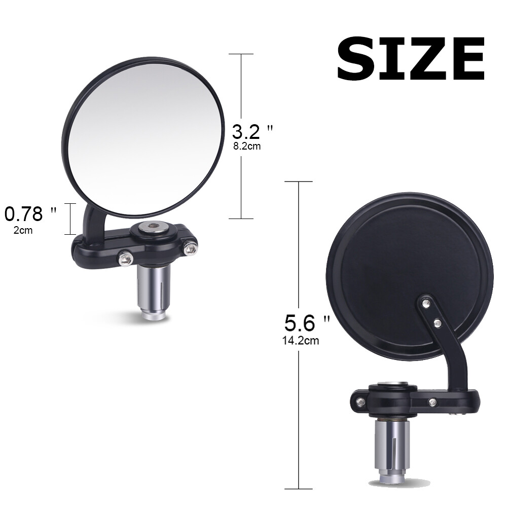 Black CNC Round Rearview Mirrors Set Custom Fits 7/8″ Handle Bar End Motorcycle