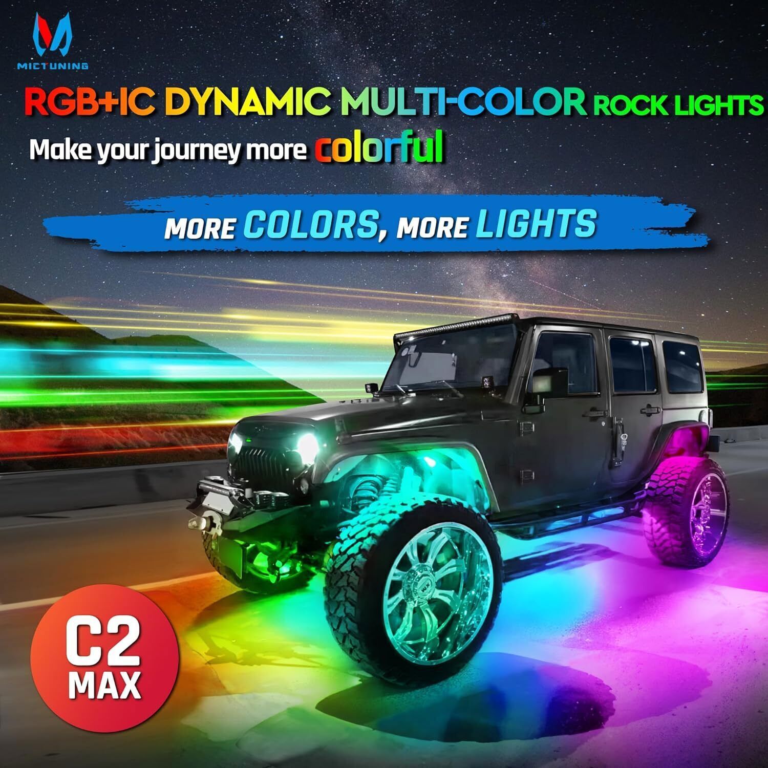 Complete MICTUNING 10-Pod Rock Light Kit Multi-Color App Control for Underglow