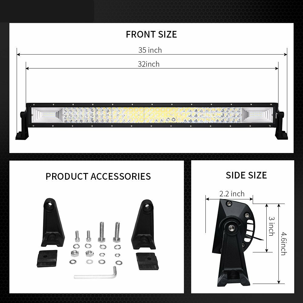 34 Inch LED Work Light Bar Tri Row Spot Flood Combo Truck SUV ATV 4WD 32″