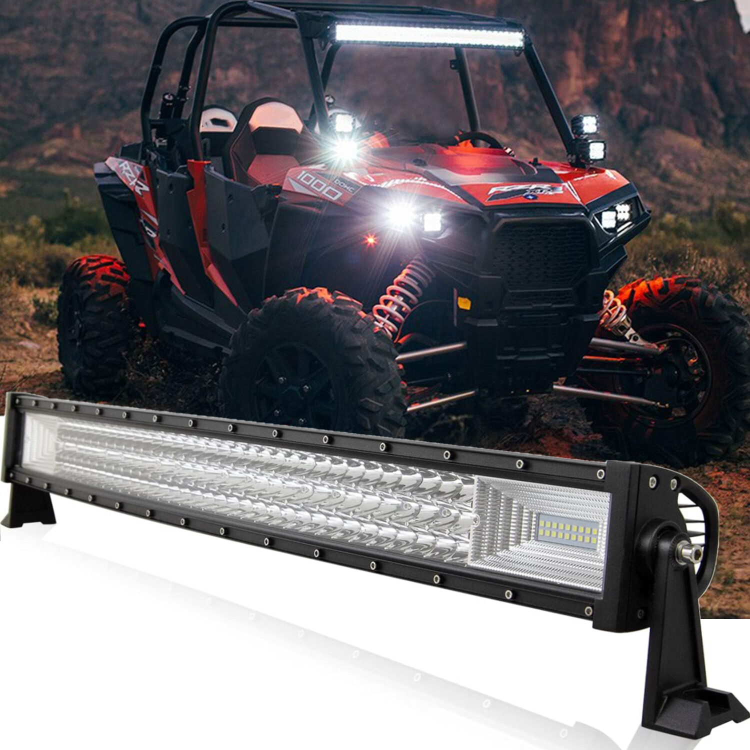 32 Inch LED LIGHT BAR Tri Row Spot Flood Combo Truck Offroad 4WD ATV SUV Light