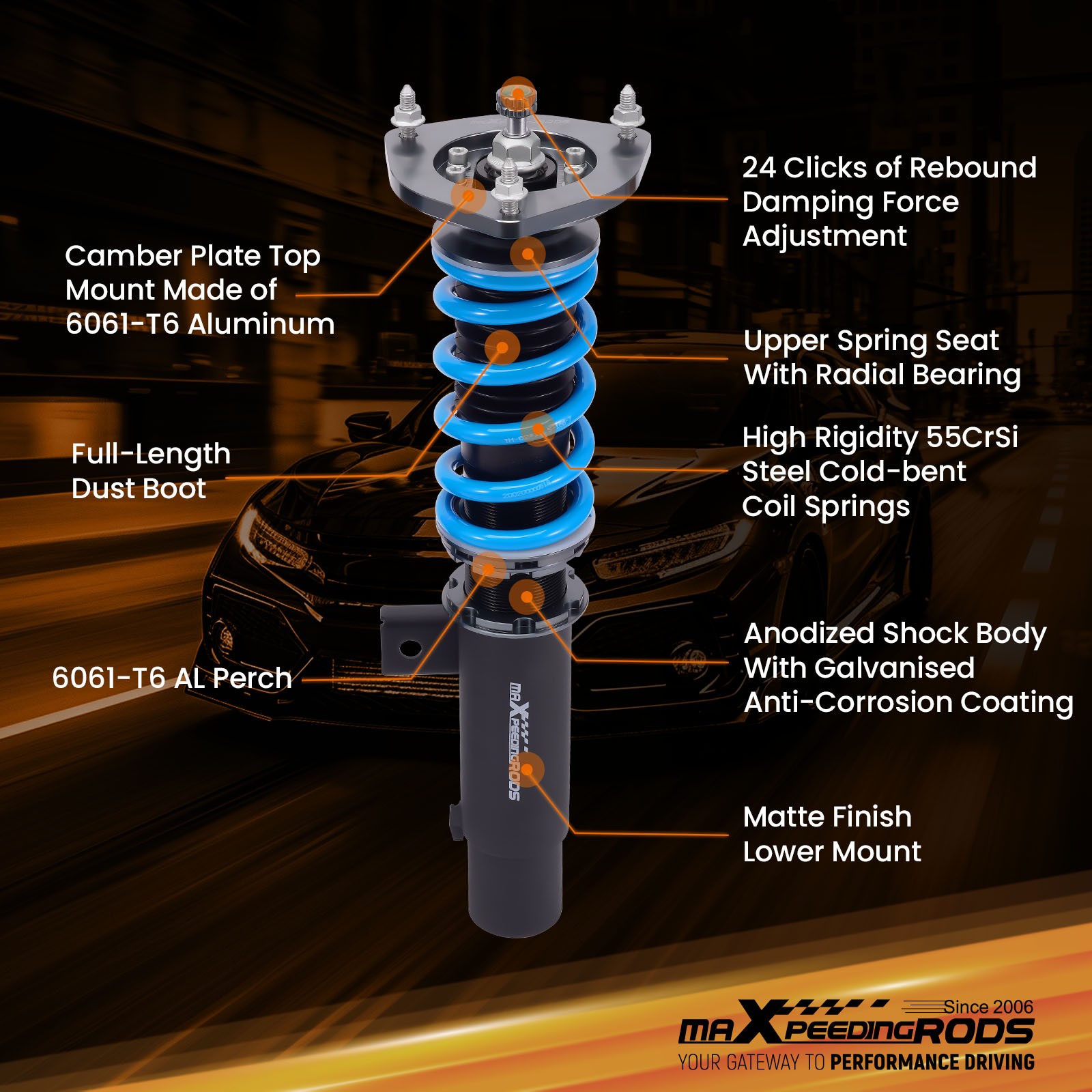 MaXpeedingrods T6 Coilovers 24 Level Damper Lowering Kit For VW Passat 12-16 B7