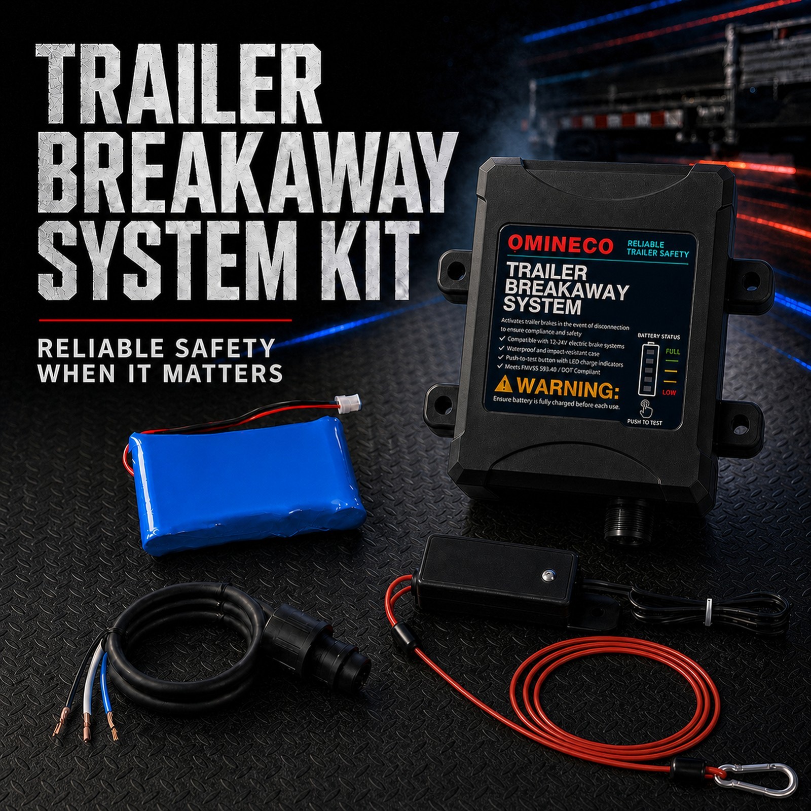 Trailer Brake Breakaway Kit 12V Battery with Switch LED Monitor IP65 Universal