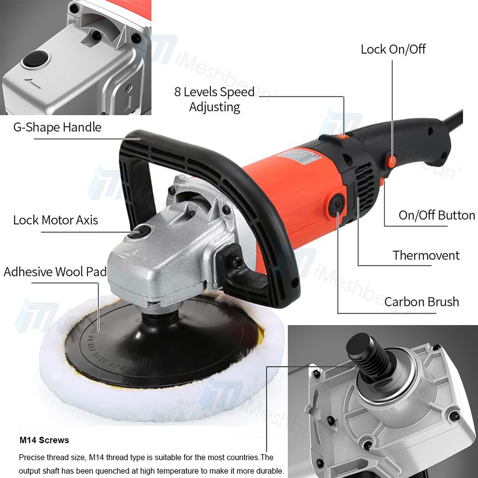 1400W Car Polisher Polishing Machine Buffer Sander 5″ 6″ 7″ Wax Pad Buffing Kit