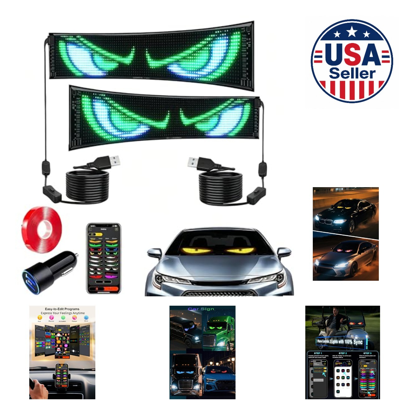 Programmable LED Devil Eyes Light 14 4 Inch 2 Pack USB IP65 APP Remote Car