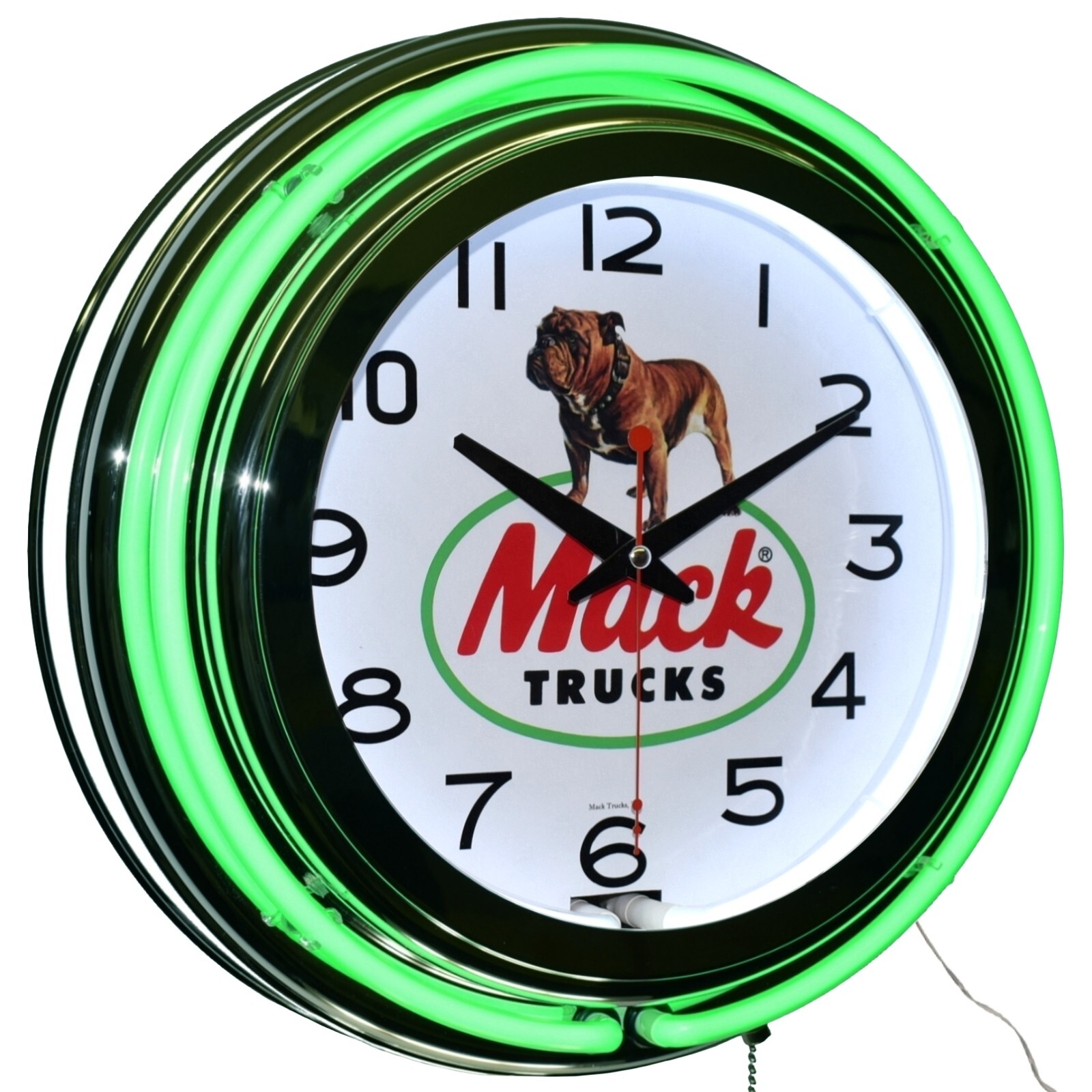 15″ Mack Trucks Bulldog Double Neon Clock Garage Man Cave Decor(Green)