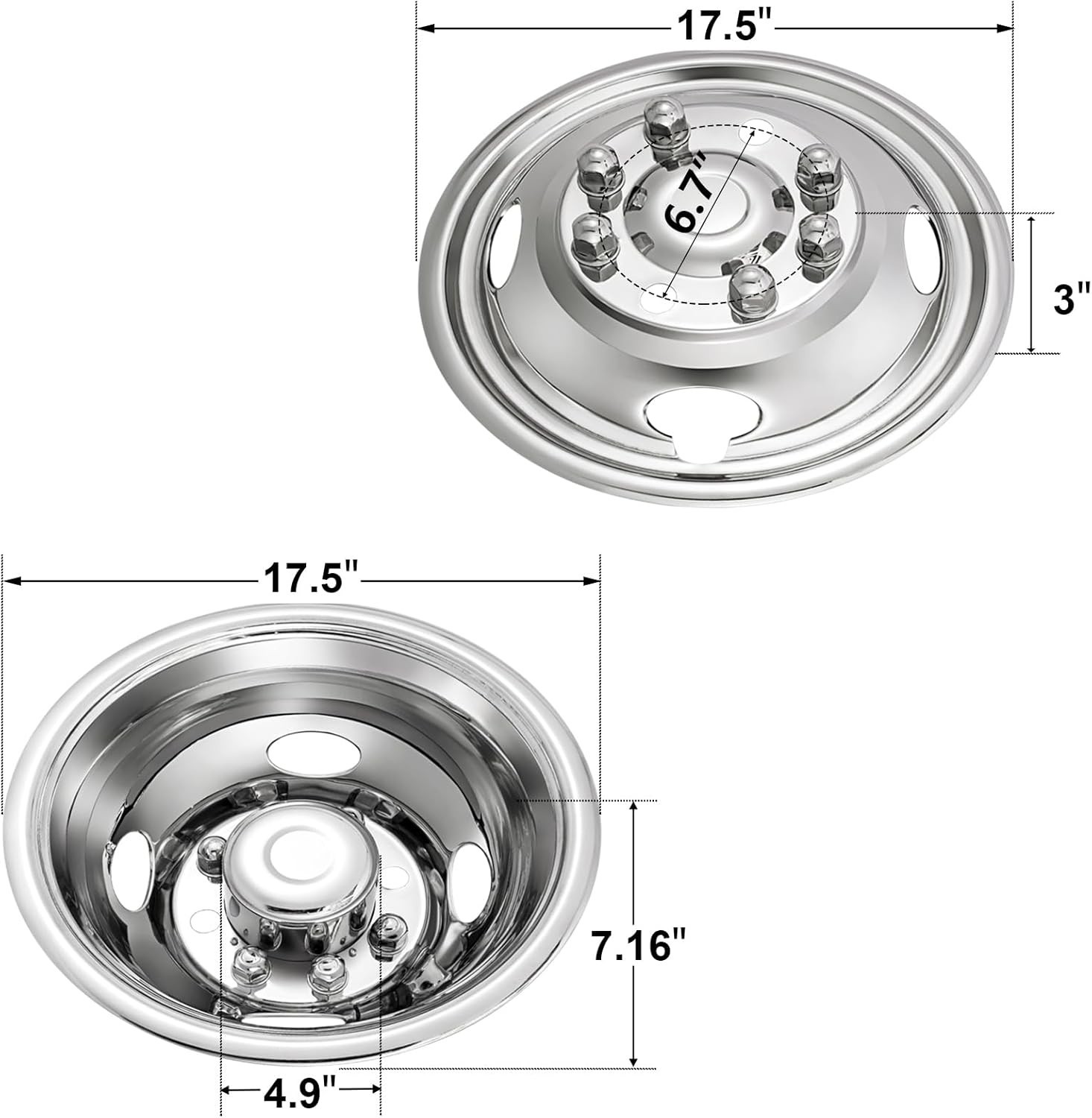 For 2008-2025 Ford E350 E450 16” Polished Stainless Steel Dual Wheel Simulators