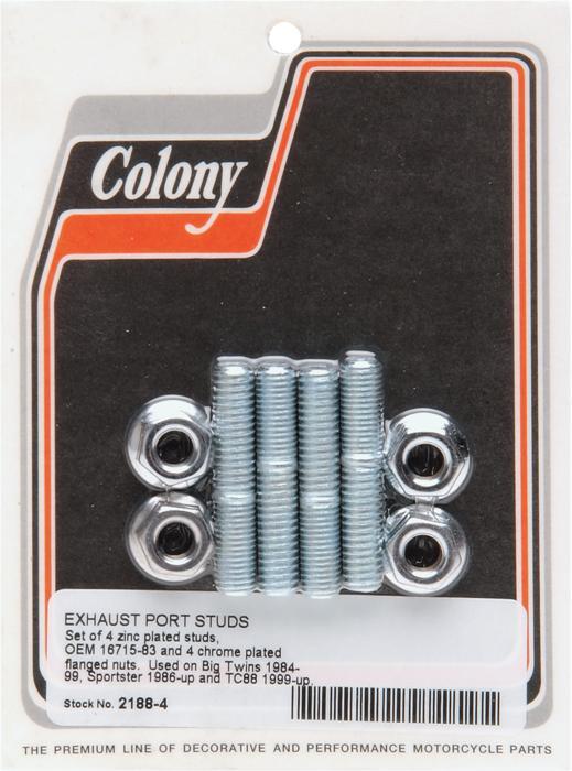 Colony Exhaust Port Stud/Nut Kit Zinc-plated #2188-4 Harley Davidson
