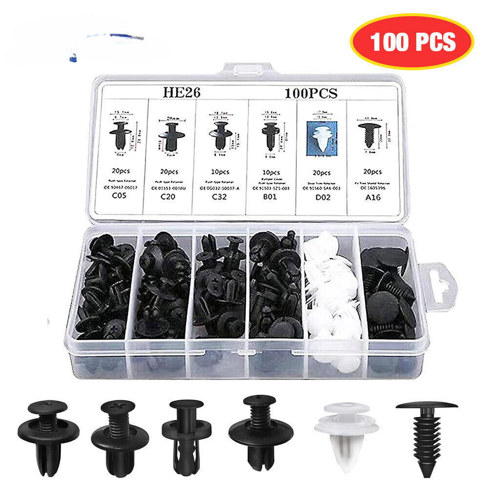 100Pcs Bumper Clips Retainer Auto Car Rivets Fastener Fender-Push Pin Trim +++