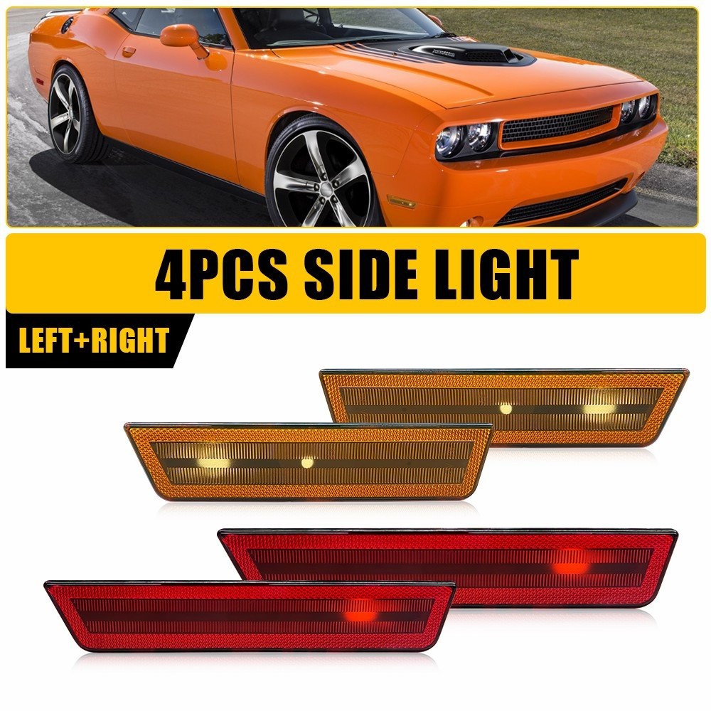 Front&Rear Lens Side Marker Lights Covers Kit For 2008-2014 Dodge Challenger
