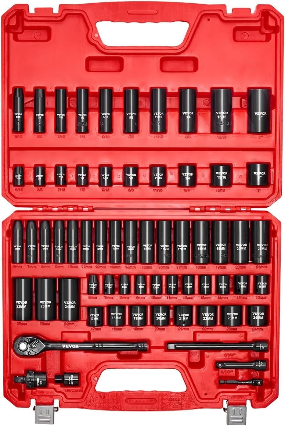 Durable 64-Piece Impact Socket Set – Chrome Vanadium Steel & Easy-Read Markings