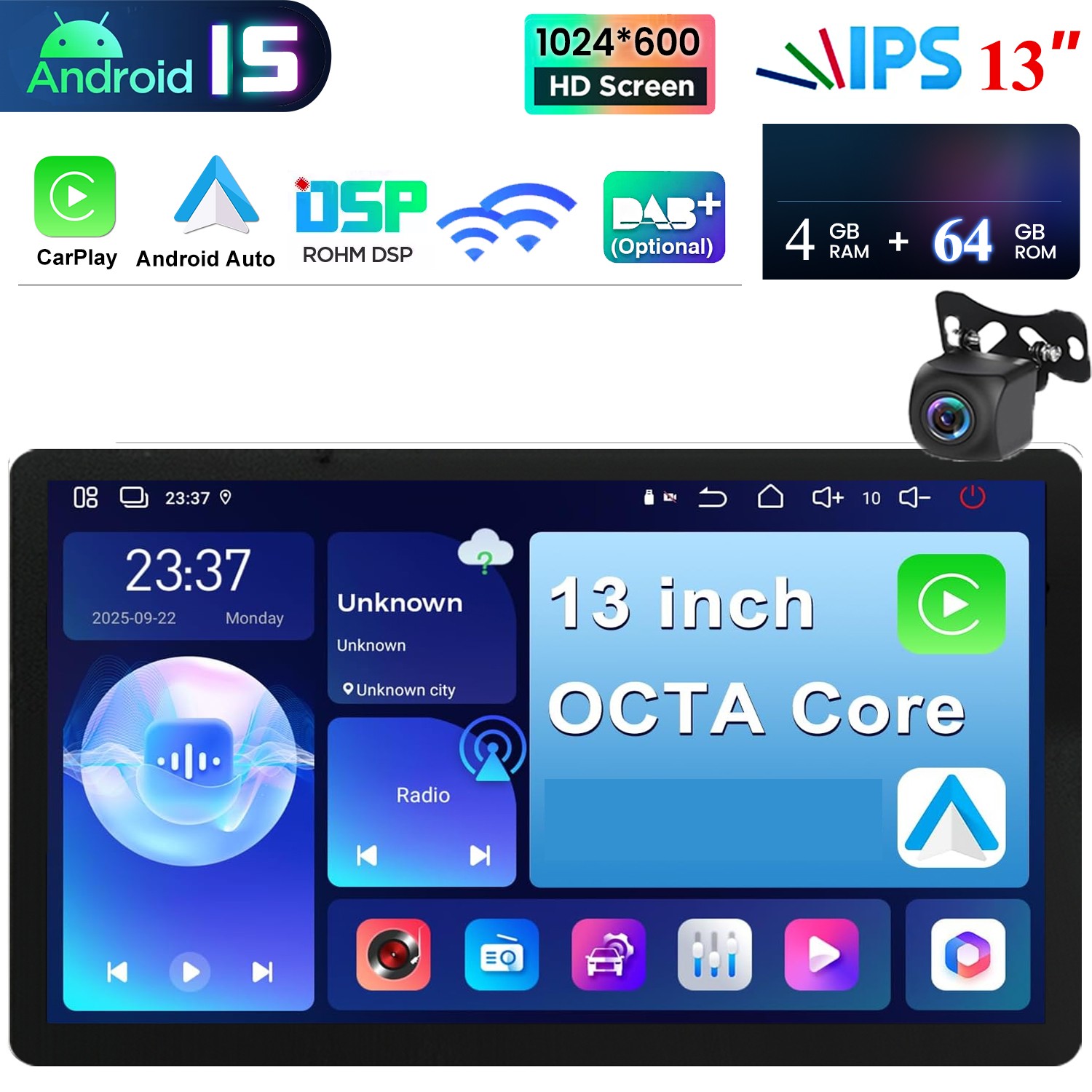 13.1”Android 15 Car radio stereo 4G DSP Carplay 8 CORE 4+64GB Screen AI Voice