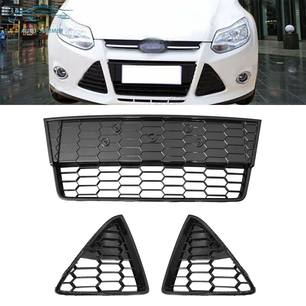 ABS Plastic Honeycomb Pattern Lower Grille Black 3-PCS For Focus S/SE 2012-2014