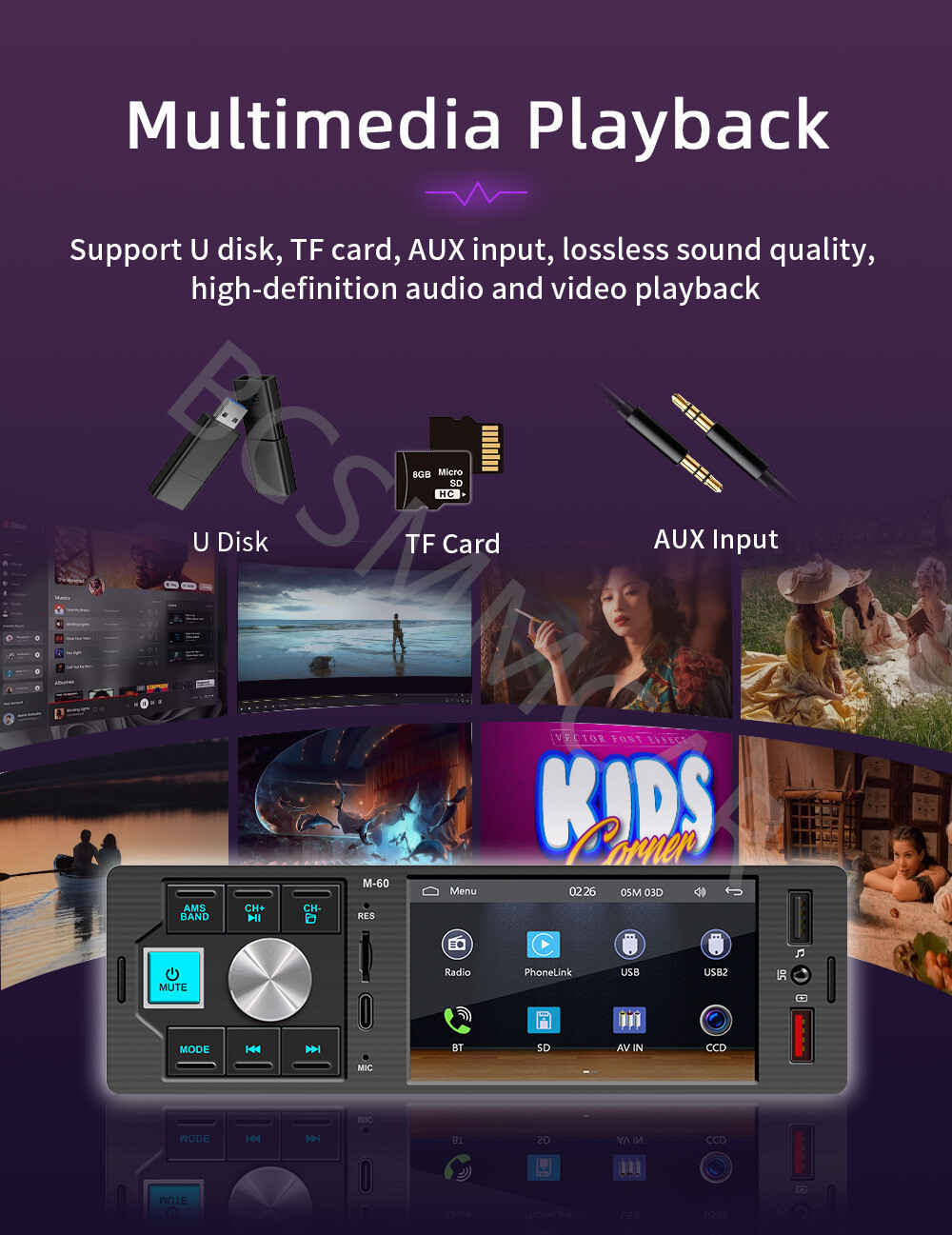 4.1″ 1DIN Car Stereo Radio Bluetooth Touchscreen FM MP5 Player For Apple Carplay