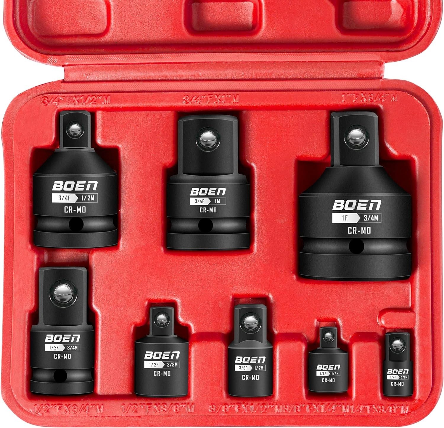 8 Piece Impact Socket Adapter and Reducer Set, 1/4″ 3/8″ 1/2″ 3/4″ Drive Sock…