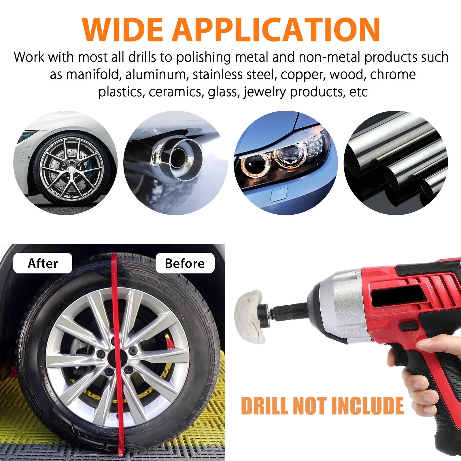 7PCS Car Polisher Polishing Buffing Pads Mop Wheel Drill Kit Aluminum Stainless