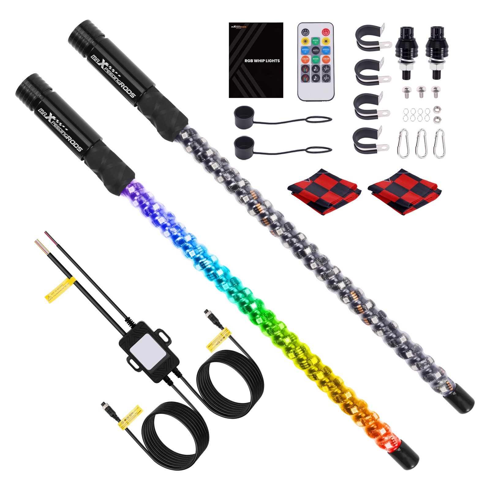 2X 2FT Spiral LED Fat Whip Light Antenna RGB Chasing For Can-am X3 RZR UTV ATV