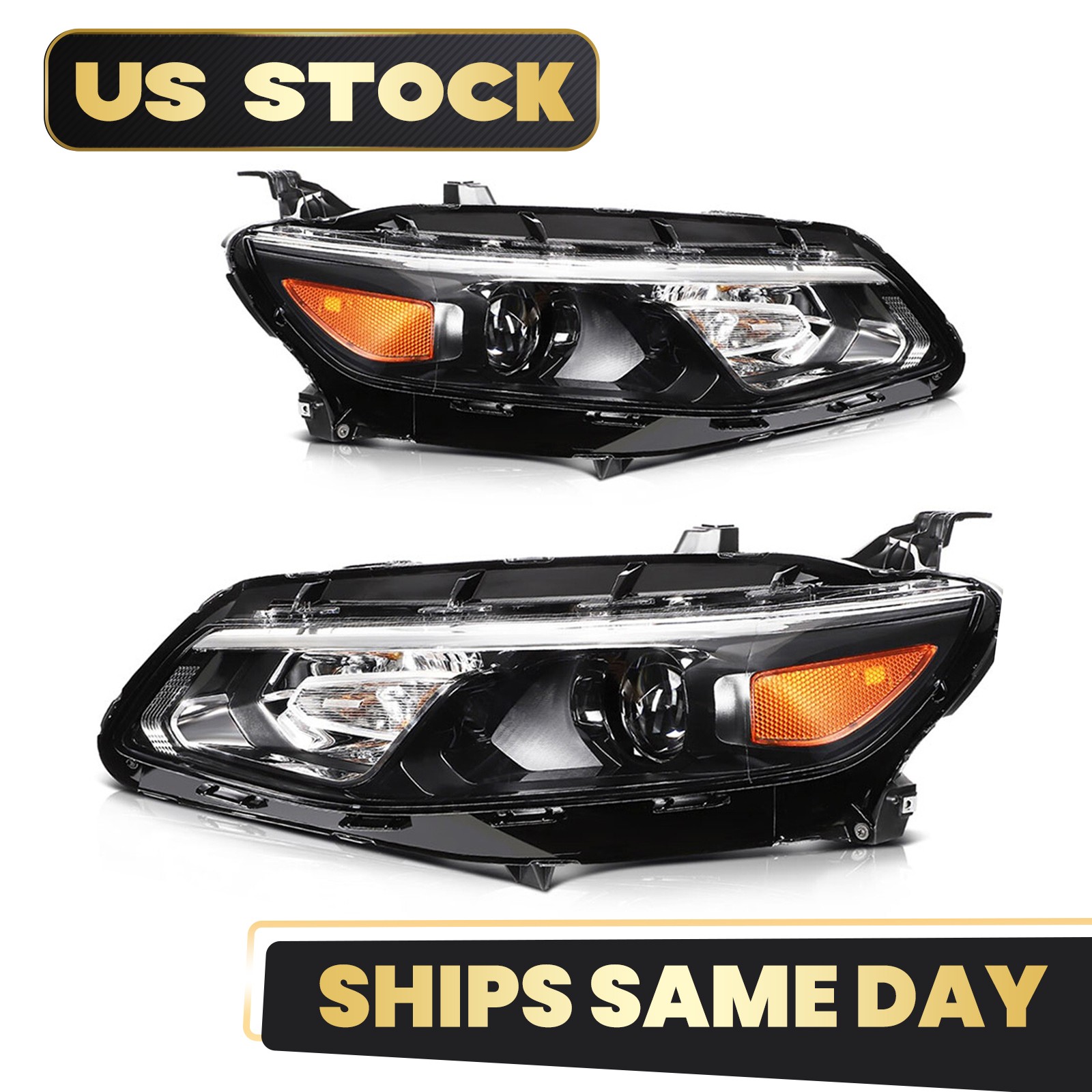 For 2016-2018 Chevy Malibu Halogen Headlight Assembly Black Housing LH+RH Pair