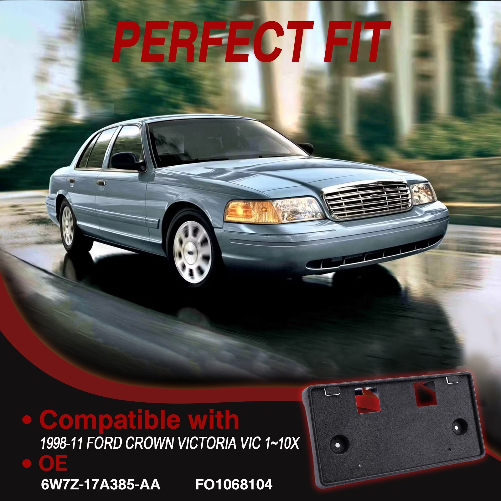Front License Plate Bracket Mount For 1998-2011 Ford Crown Victoria Black 1-5X