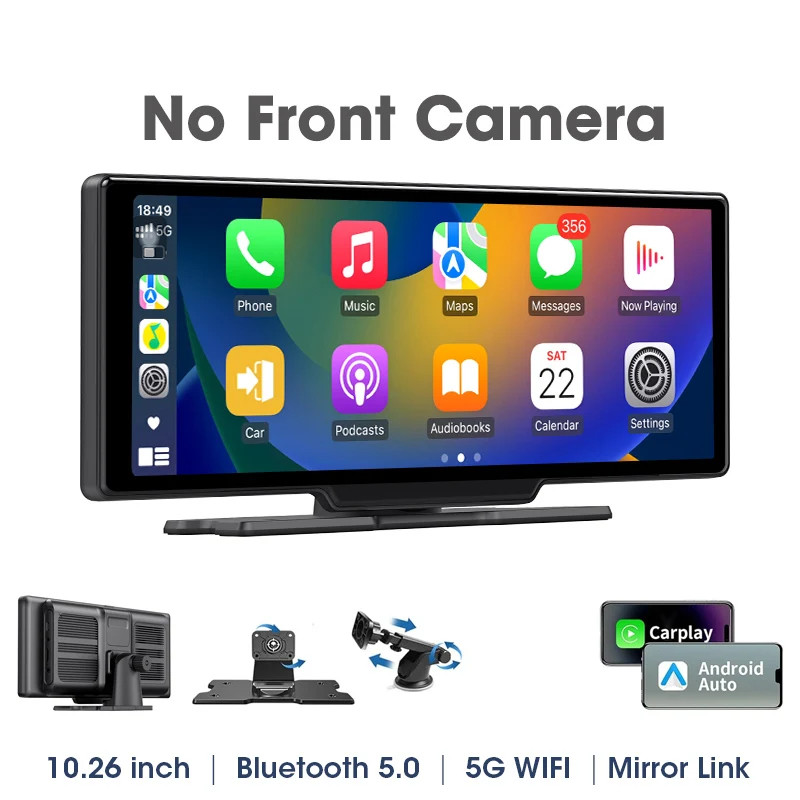 10.26 inch Dash Cam 4K Car DVR Wireless Carplay Android Auto GPS Navigation