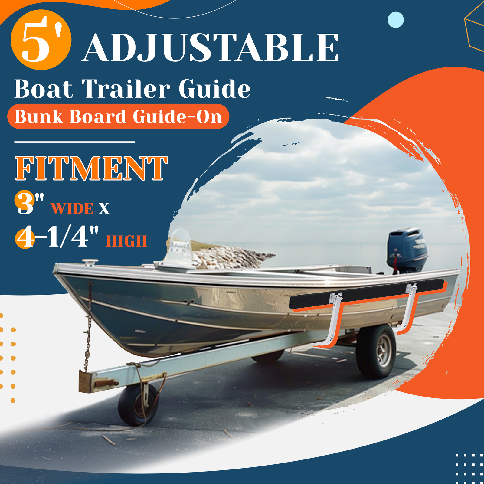 5′ Adjustable Boat Trailer Guide Bunk Board Bunkboard Guide-On Rails Zinc-Plated