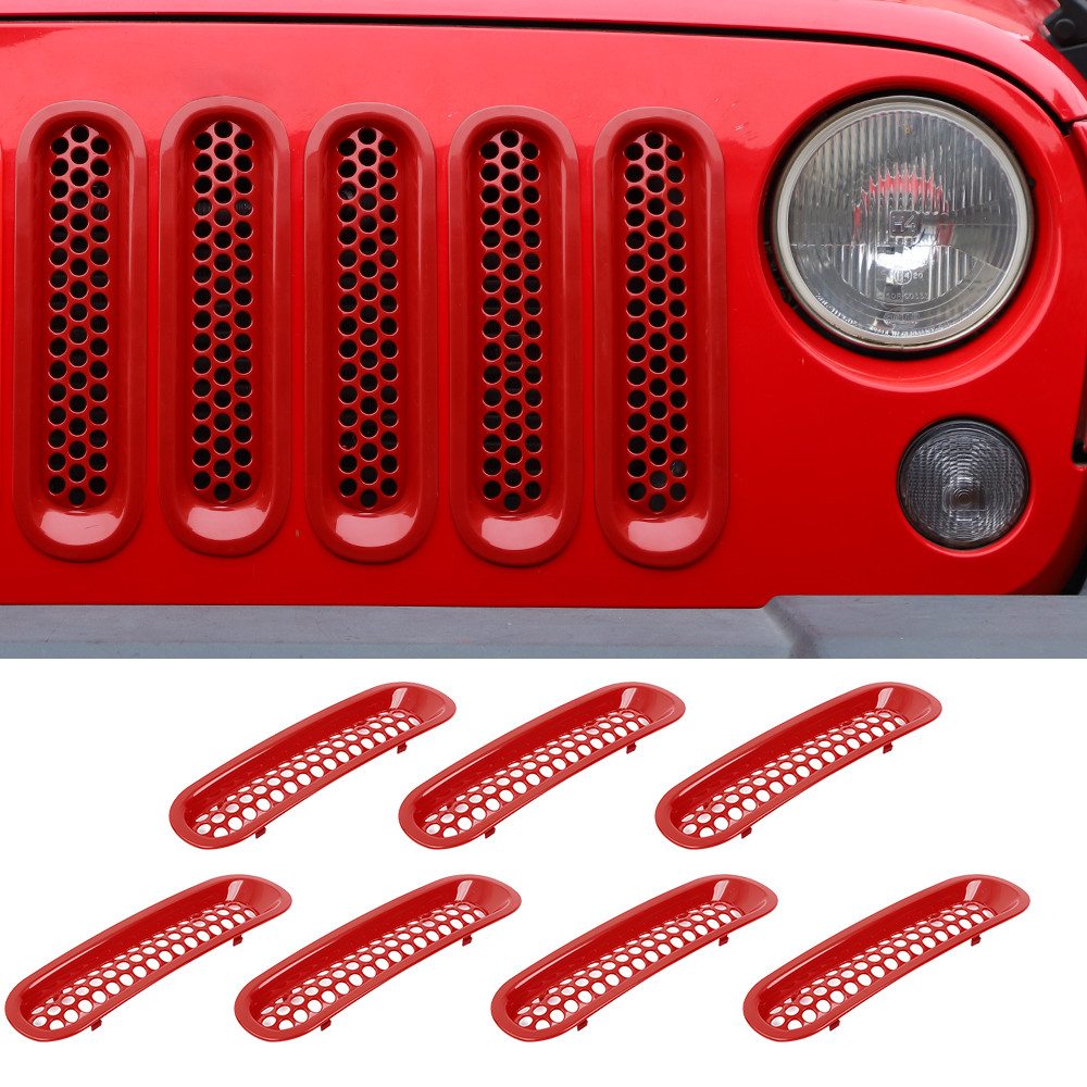 Clip-in Grille Front Grill Mesh Inserts Trim 7pc for Jeep JK Wrangler 07-18 Red