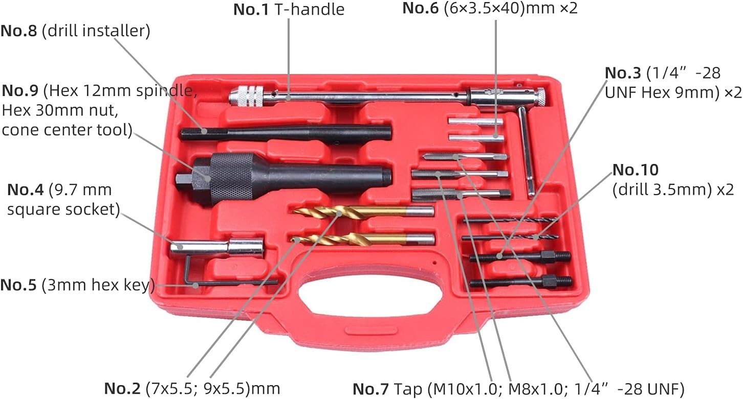 Damaged Glow Plug Removal Remover Extractor Tool Kit 8mm 10mm 16PC