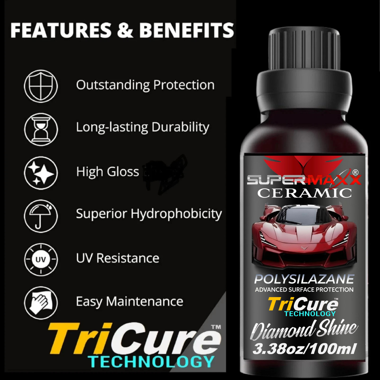 CERAMIC CAR COATING “5 YEAR ADVANCED PROTECTION” POLYSILAZANE TRICURE TECHNOLOGY