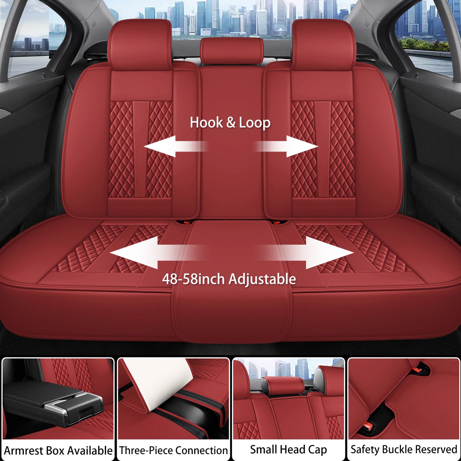 Luxury Nappa Leather Car Seat Covers with Lumbar Support Full Set Universal Fit