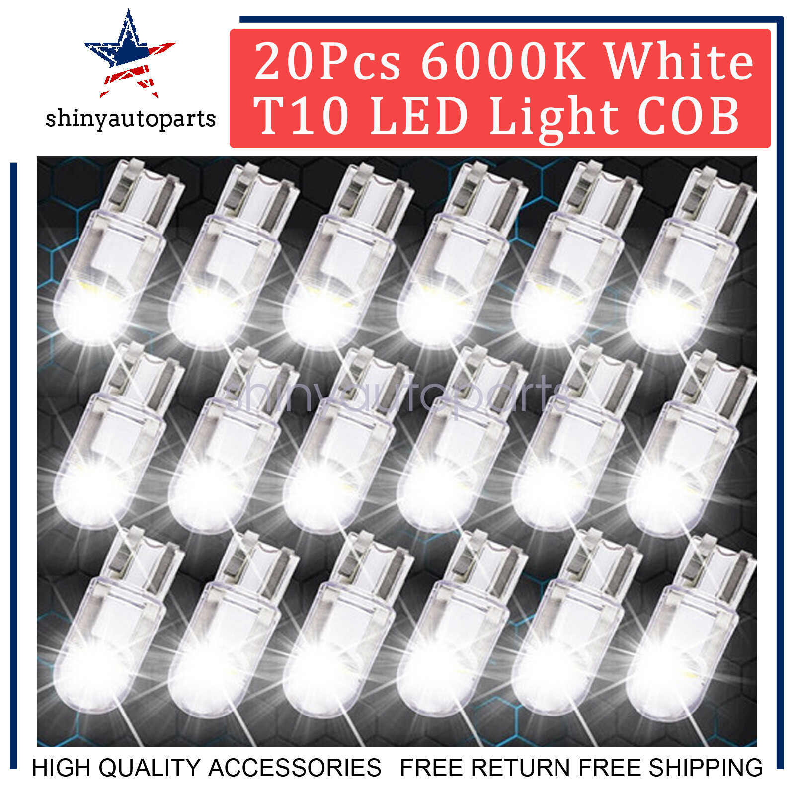 20Pcs White T10 194 168 W5W 2825 LED License Plate Interior Light Bulb 6000K