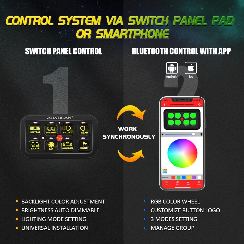 AUXBEAM AR-800 Multifunction 8 Gang RGB Switch Panel with bluetooth Controller