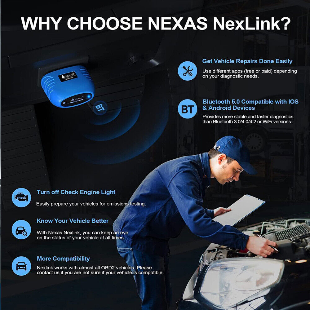 NEXAS NexLink Bluetooth 5.0 OBD2 EOBD Diagnostic Tool Scanner for iOS Android