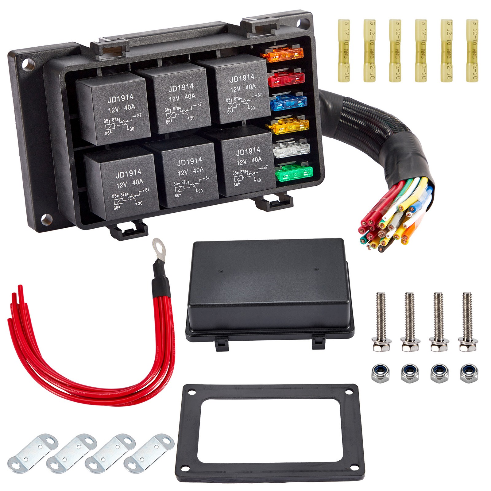 12V Universal Waterproof Automotive 6 ATO Fuse Relay Box Block w/ Harness Marine