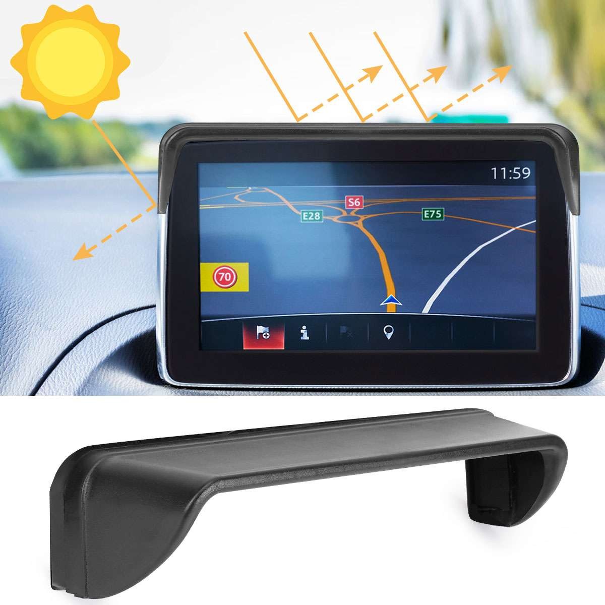 Black Car GPS Navigation Hood Visor Radio Sun-Shade,Anti-Glare Cover Accessories