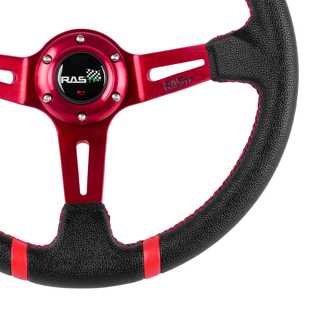 Red 14IN 350mm Deep Dish Sport Racing Drifting Steering Wheel Aluminum Universal