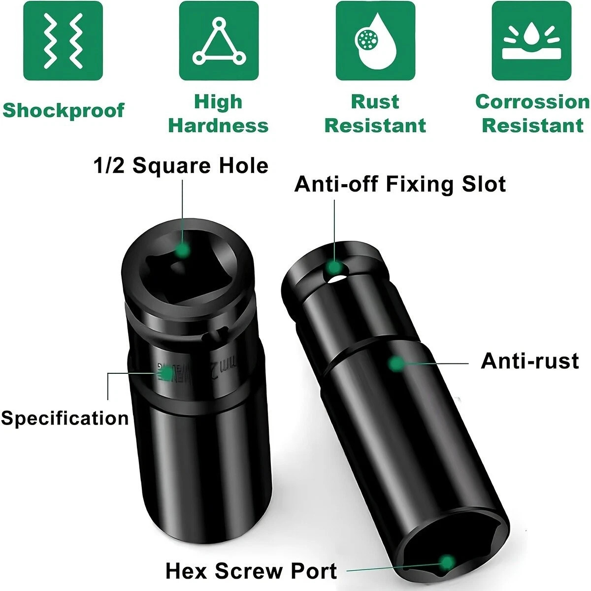 20PCS 1/2”Deep Impact Sockets Set Drive Metric 8mm-32mm Deep 6-Point Set w/case