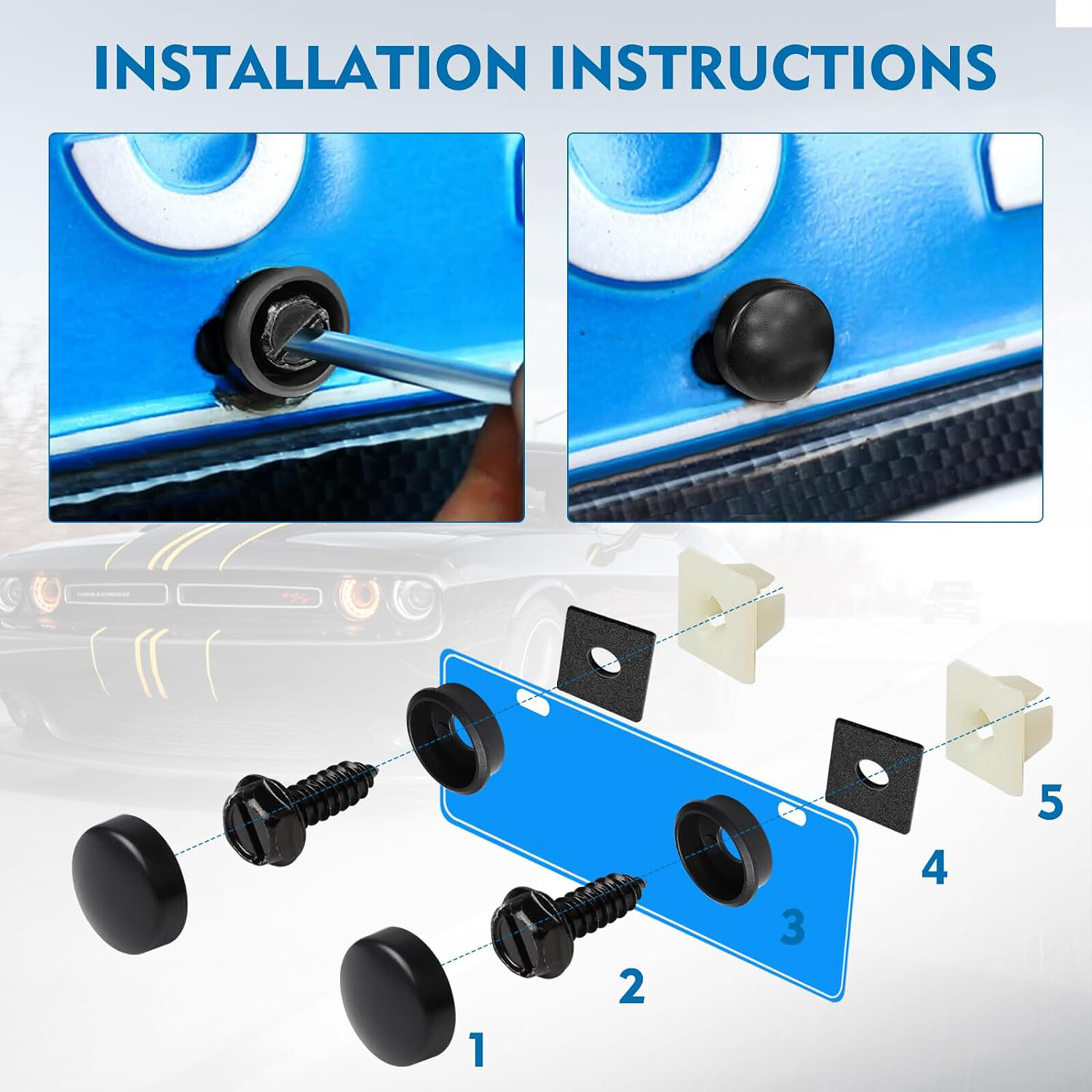 8 PCS Car License Plate Screws Stainless Steel Bolts Caps Fasteners Kit Black
