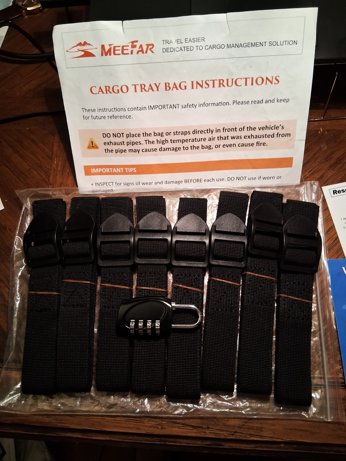 MEEFAR 8 straps and lock. car cargo accessories straps water proof black