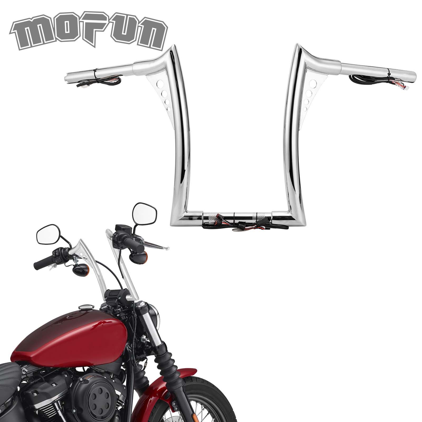 14″ For Harley Dyna Touring Road King Sharp Pre-Wired Meathook Ape Hanger Bar