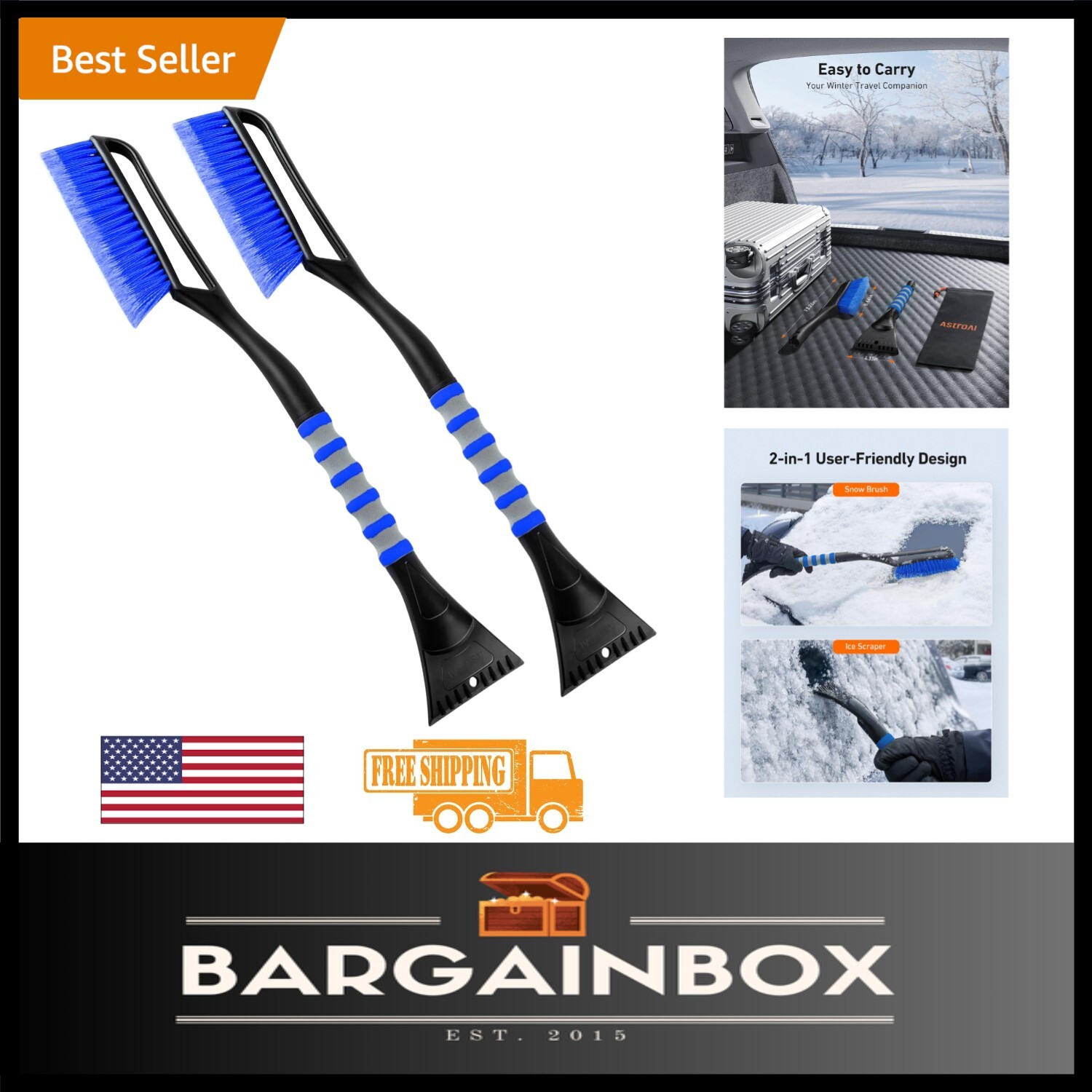 Durable 2-Pack Snow Brush and Ice Scrapers – Light on Paint, Heavy in Snow