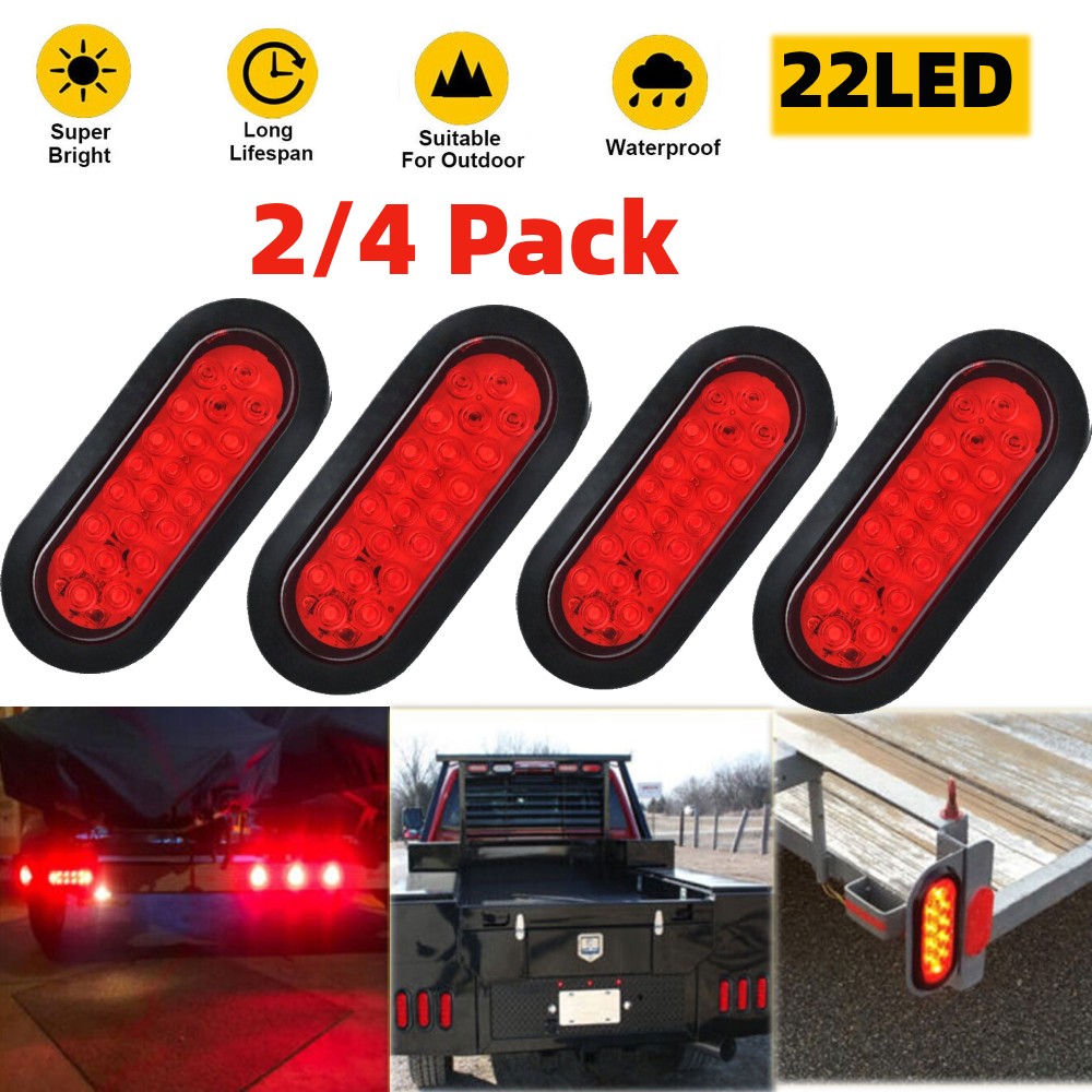 2-4 Pack Oval Truck Trailer Lights 22 LED 6 Inch Red Stop Turn Tail Brake US