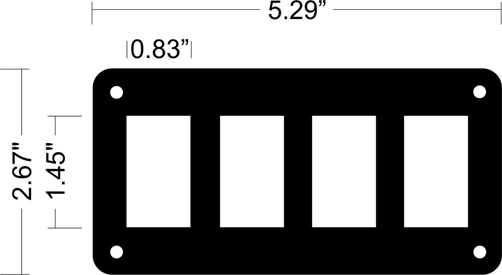 BLACK ABS PLASTIC UNIVERSAL ROCKER SWITCH PANELS (4 SPOT) ATV UTV
