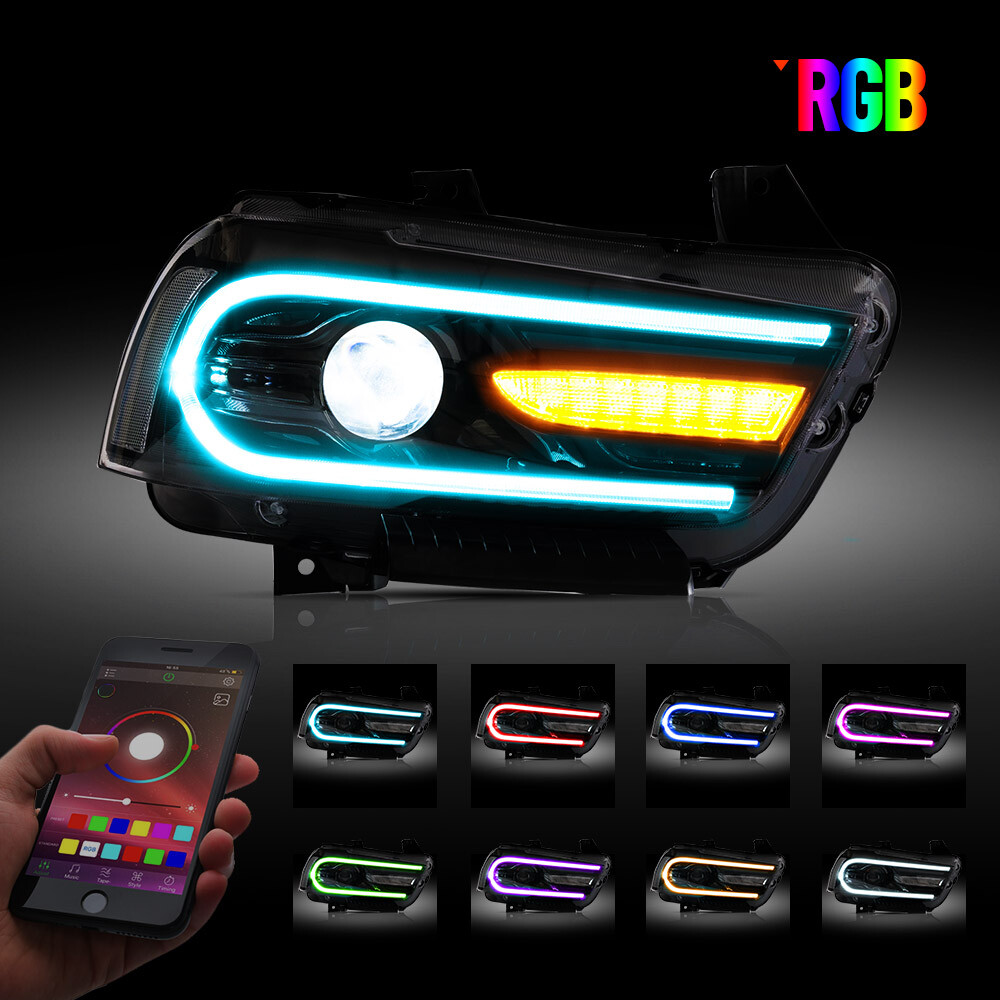 2X VLAND Multicolor DRL Projector LED RGB Headlights For Dodge Charger 2011-2014