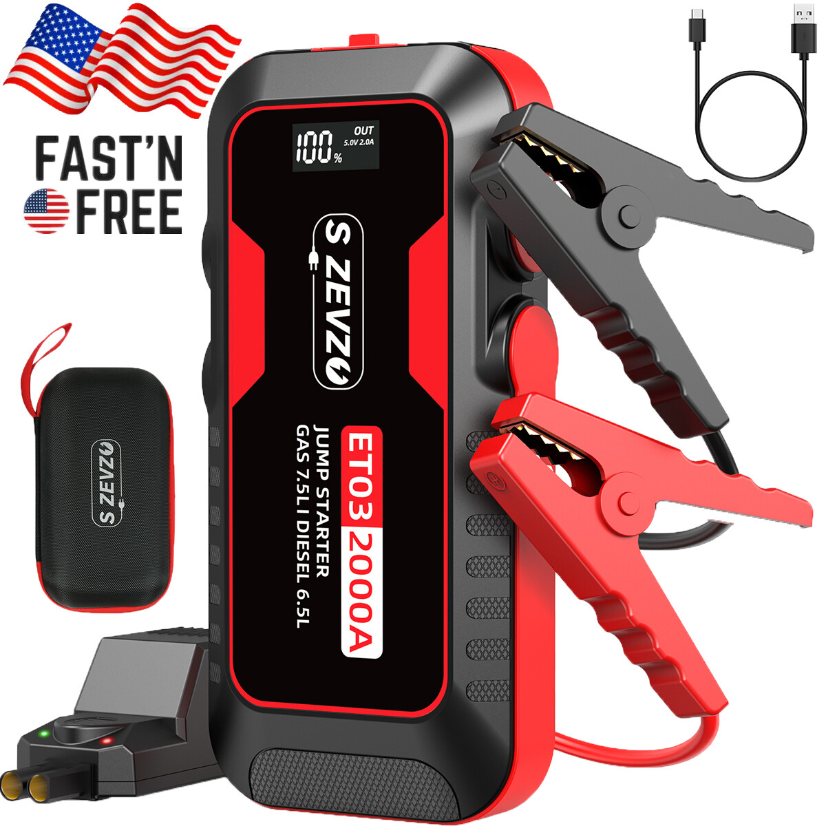 Car Jump Starters 3000A Power Bank 12V 59.2Wh Battery Charger 7.5L/6.5L S ZEVZO