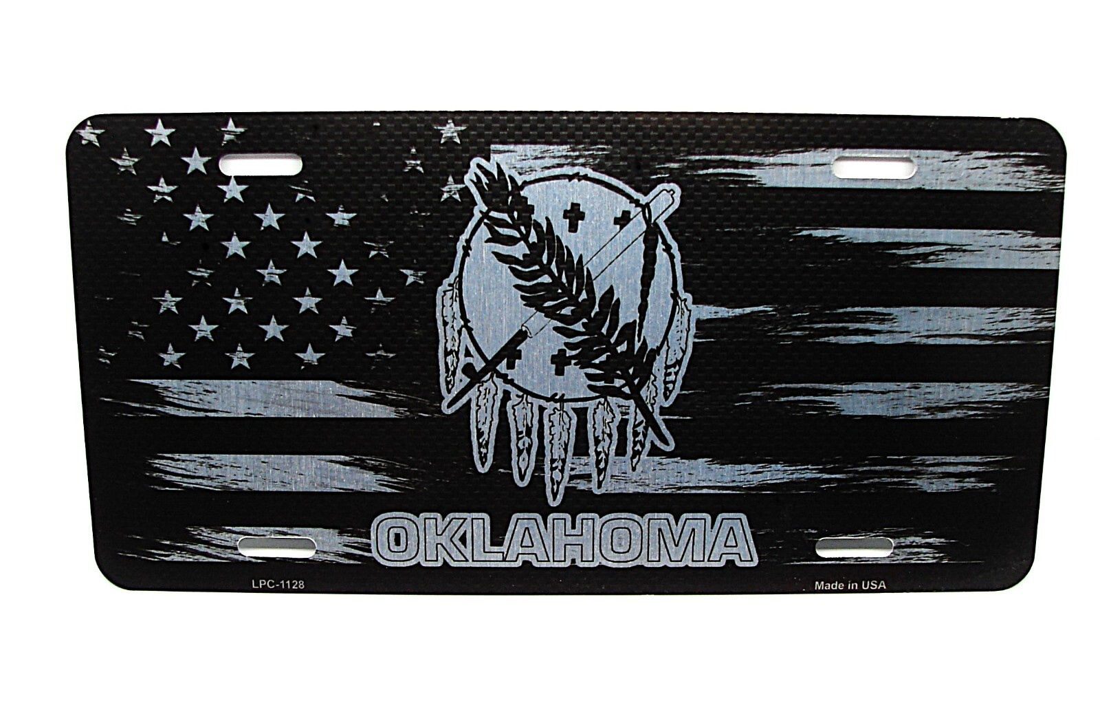 OKLAHOMA STATE FLAG AMERICAN FLAG BRUSHED METAL NOVELTY LICENSE PLATE AUTO TAG